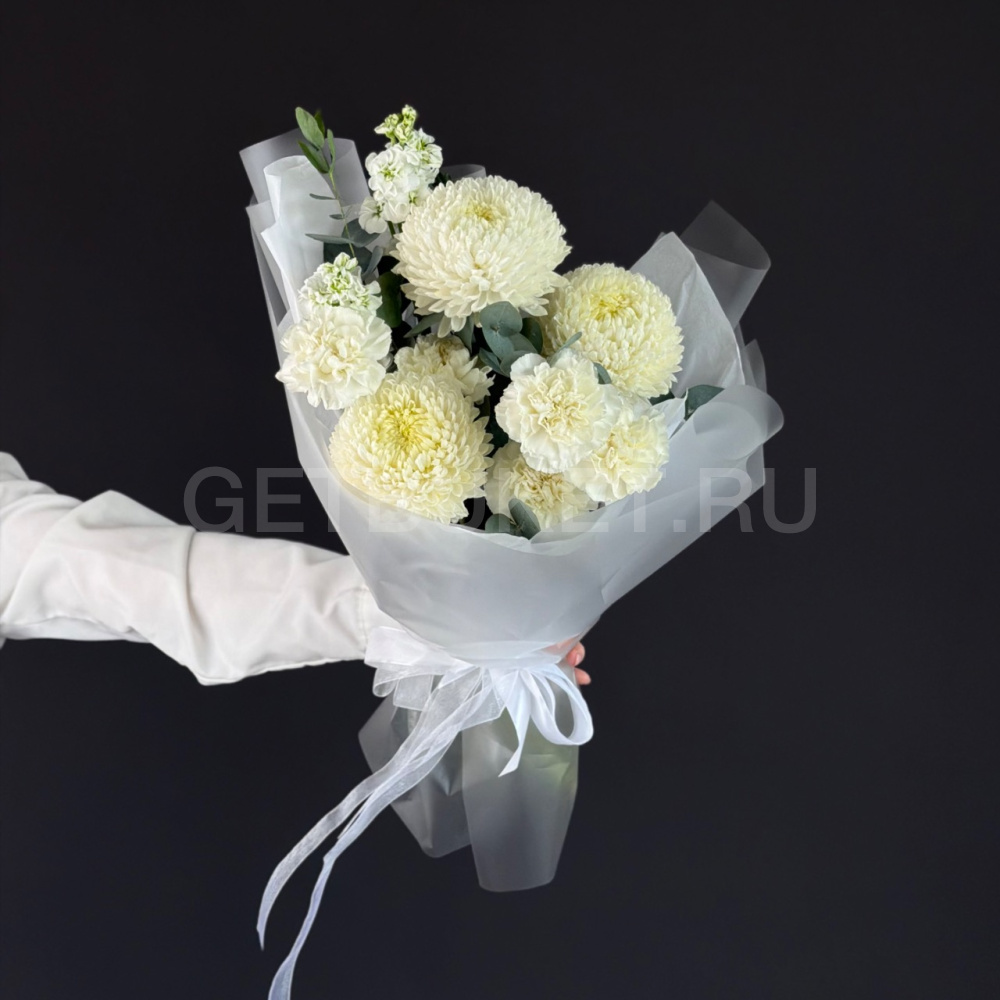 245593 Букет из гвоздик, хризантем и маттиолы 